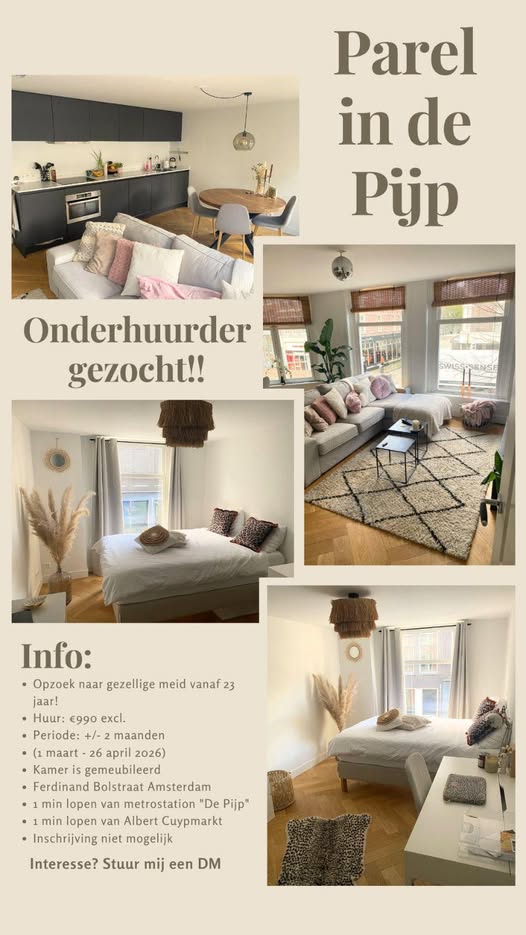 Appartement - De Pijp/Amsterdam (€990.00/80.00m2)
