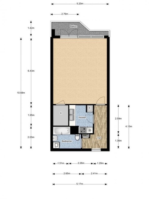 Kamer - 1e De Riemerstraat/Den Haag (€765.00/31.00m2)
