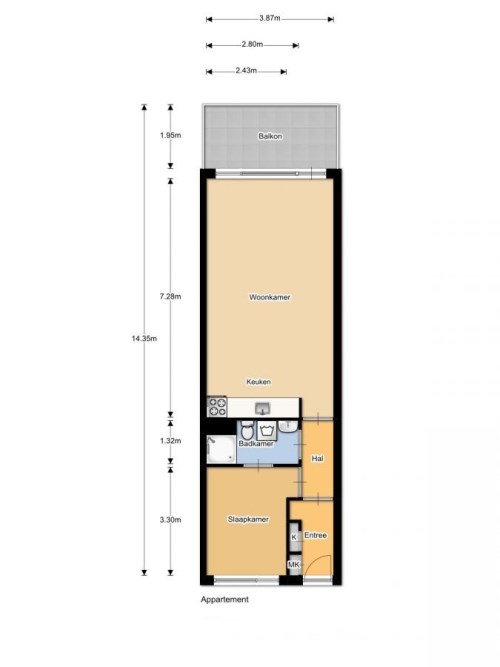 Appartement - H. Cleyndertweg/Amsterdam (€1210.00/48.00m2)