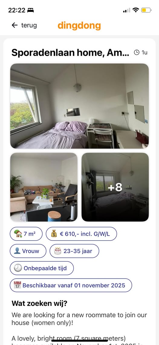 Kamer - Niet gespecificeerd/Amsterdam (€600.00/7.00m2)