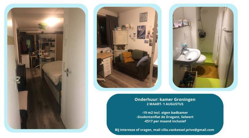Kamer - Dragant student flat/Groningen (€500.00/19.00m2)